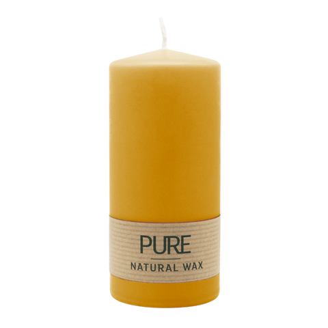 100% PURE, NATURAL WAX, Stumpenkerze, Pastellgelb, WENZEL, 130/60 mm, Brenndauer ca. 41h, 100% plastikfrei - luterne.shop