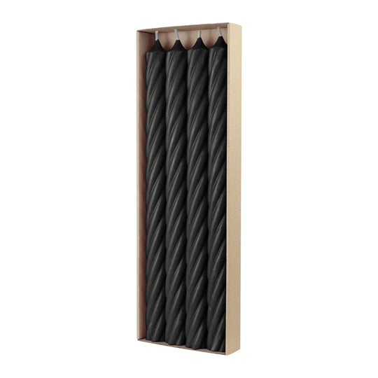 RUSTIC TWIST-Stabkerzen Schwarz, WENZEL, 350/28 mm, Brenndauer ca. 23h, 4 Stück