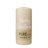 100% PURE, NATURAL WAX, Stumpenkerze „Merry Christmas“, Sahara-Weiß, WENZEL, 130/60 mm, Brenndauer ca. 41h, 100% plastikfrei, 4 Stück - luterne.shop