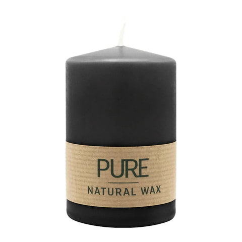 100% PURE, NATURAL WAX, Stumpenkerze, Schwarz, WENZEL, 90/60 mm, Brenndauer ca. 25h, 100% plastikfrei - luterne.shop