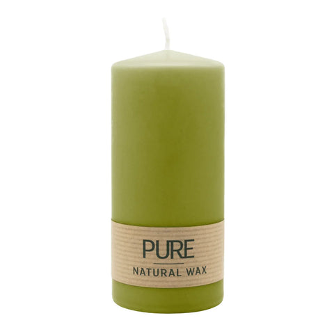 100% PURE, NATURAL WAX, Stumpenkerze, Olive, WENZEL, 130/60 mm, Brenndauer ca. 41h, 100% plastikfrei - luterne.shop