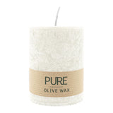 100% PURE, OLIVE WAX, vegane Stumpenkerze, Natural, WENZEL, 90/70 mm, Brenndauer ca. 40h - luterne.shop