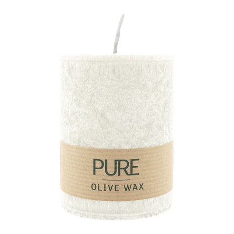 100% PURE, OLIVE WAX, vegane Stumpenkerze, Natural, WENZEL, 90/70 mm, Brenndauer ca. 40h - luterne.shop