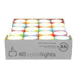 Colorlights Summer-Edition, WENZEL-Teelichter, Brenndauer ca. 8h, 24/38 mm, 40 Stück
