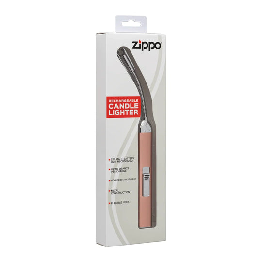 ZIPPO wiederaufladbares Stabfeuerzeug mit flexiblem Hals, Rosé-Gold, Lichtbogenflamme, inkl. USB-Ladekabel