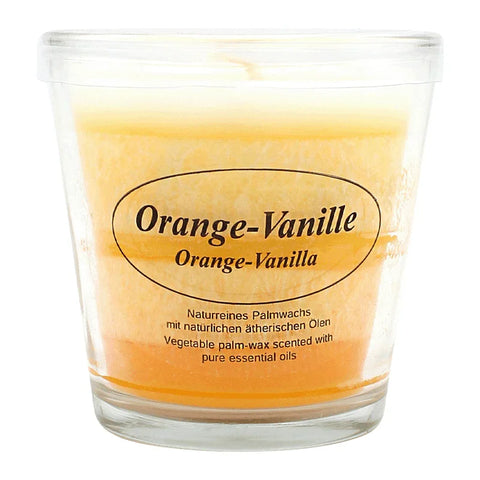 Duftkerze im Glas, Orange-Vanille, 100% pflanzliches Stearin, KERZENFARM HAHN, mit reinen ätherischen Ölen, Brenndauer ca. 24h - luterne.shop