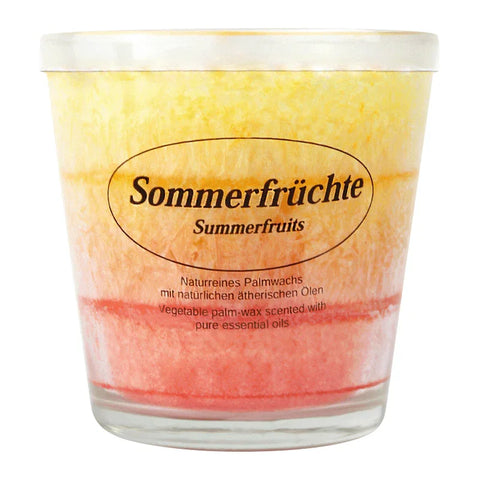 Duftkerze im Glas, Sommerfrüchte, 100% pflanzliches Stearin, KERZENFARM HAHN, mit reinen ätherischen Ölen, Brenndauer ca. 24h - luterne.shop