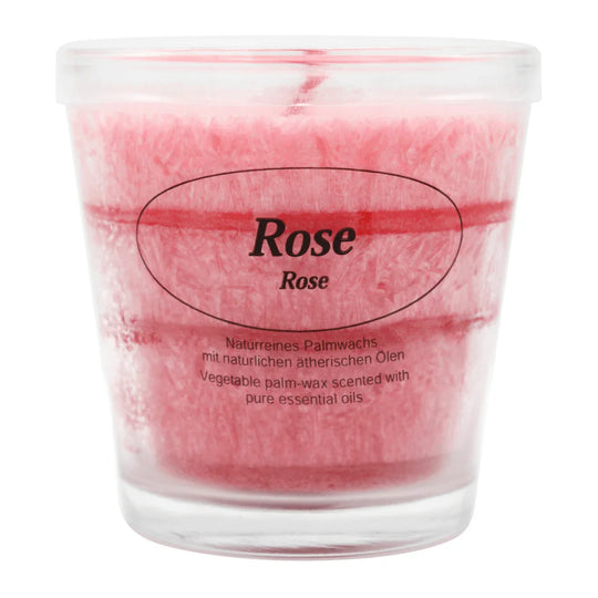 Duftkerze im Glas, Rose, 100% pflanzliches Stearin, KERZENFARM HAHN, mit reinen ätherischen Ölen, Brenndauer ca. 24h