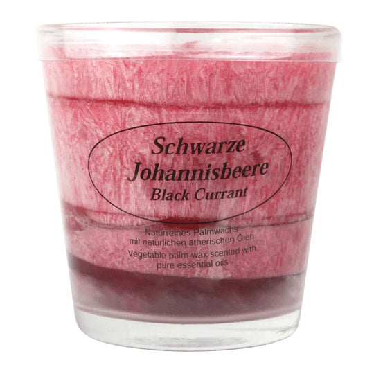 Duftkerze im Glas, Schwarze Johannisbeere, 100% pflanzliches Stearin, KERZENFARM HAHN, mit reinen ätherischen Ölen, Brenndauer ca. 24h