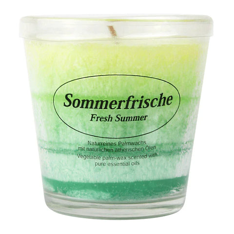Duftkerze im Glas, Sommerfrische, 100% pflanzliches Stearin, KERZENFARM HAHN, mit reinen ätherischen Ölen, Brenndauer ca. 24h - luterne.shop