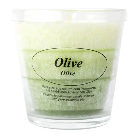 Duftkerze im Glas, Olive, 100% pflanzliches Stearin, KERZENFARM HAHN, mit reinen ätherischen Ölen, Brenndauer ca. 24h - luterne.shop