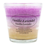 Duftkerze im Glas, Vanille-Lavendel, 100% pflanzliches Stearin, KERZENFARM HAHN, mit reinen ätherischen Ölen, Brenndauer ca. 24h
