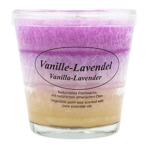 Stearin Duftkerze im Glas Vanille-Lavendel, 80/78 mm, KERZENFARM HAHN, Brenndauer 24h