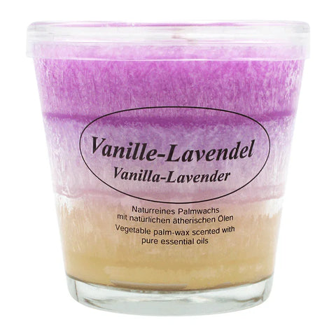 Duftkerze im Glas, Vanille-Lavendel, 100% pflanzliches Stearin, KERZENFARM HAHN, mit reinen ätherischen Ölen, Brenndauer ca. 24h - luterne.shop