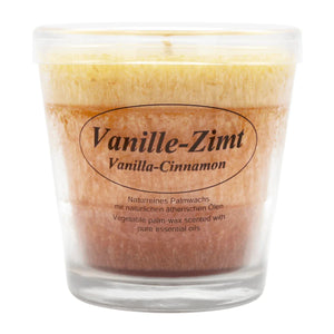 Stearin Duftkerze im Glas Vanille-Zimt, 80/78 mm, KERZENFARM HAHN, Brenndauer 24h