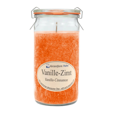 Duftkerze im XL-Weckglas®, Vanille-Zimt, 100% pflanzliches Stearin, KERZENFARM HAHN, mit reinen ätherischen Ölen, Brenndauer ca. 40h - luterne.shop