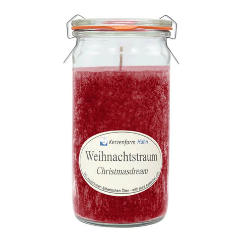Duftkerze im XL-Weckglas®, Weihnachtstraum, 100% pflanzliches Stearin, KERZENFARM HAHN, mit reinen ätherischen Ölen, Brenndauer ca. 40h - luterne.shop