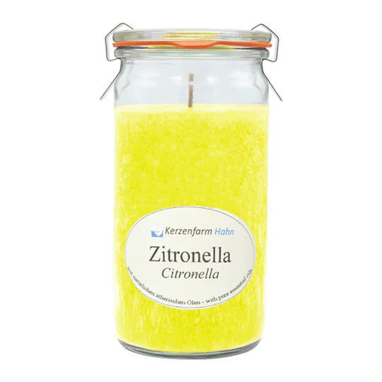 Duftkerze im XL-Weckglas®, Zitronella, 100% pflanzliches Stearin, KERZENFARM HAHN, mit reinen ätherischen Ölen, Brenndauer ca. 40h