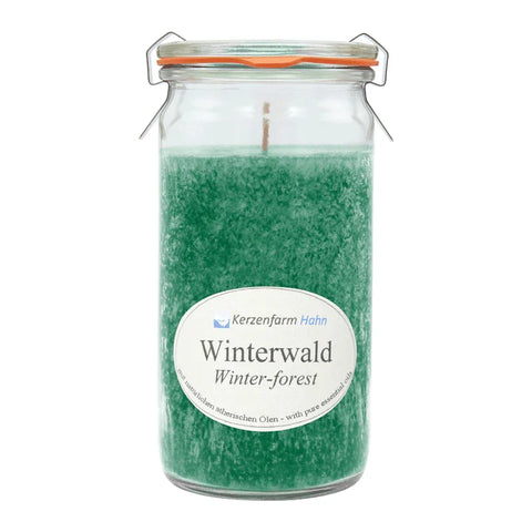 Duftkerze im XL-Weckglas®, Winterwald, 100% pflanzliches Stearin, KERZENFARM HAHN, mit reinen ätherischen Ölen, Brenndauer ca. 40h - luterne.shop