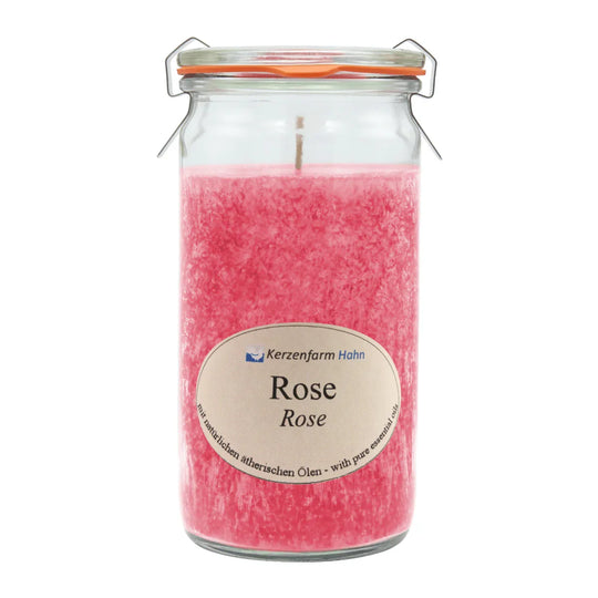 Duftkerze im XL-Weckglas®, Rose, 100% pflanzliches Stearin, KERZENFARM HAHN, mit reinen ätherischen Ölen, Brenndauer ca. 40h