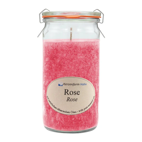 Duftkerze im XL-Weckglas®, Rose, 100% pflanzliches Stearin, KERZENFARM HAHN, mit reinen ätherischen Ölen, Brenndauer ca. 40h - luterne.shop