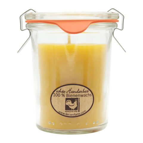 Bienenwachskerze im Weckglas, 100% reines Bienenwachs, KERZENFARM HAHN, 84/70 mm, 160 ml, Brenndauer ca. 20h - luterne.shop