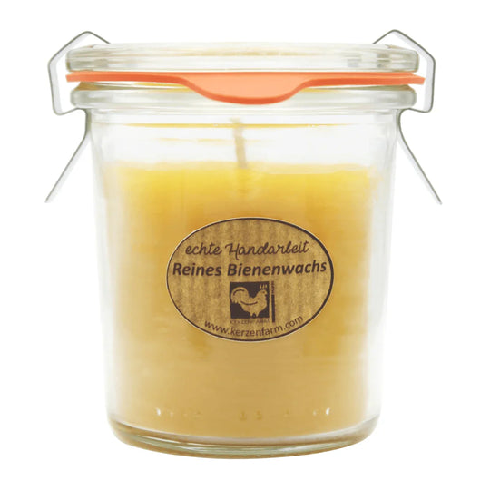Bienenwachskerze im Weckglas, 100% reines Bienenwachs, KERZENFARM HAHN, 75/70 mm, 140 ml, Brenndauer ca. 17,5h