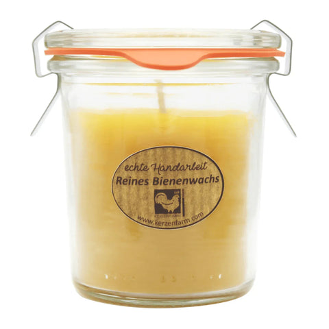 Bienenwachskerze im Weckglas, 100% reines Bienenwachs, KERZENFARM HAHN, 75/70 mm, 140 ml, Brenndauer ca. 17,5h - luterne.shop
