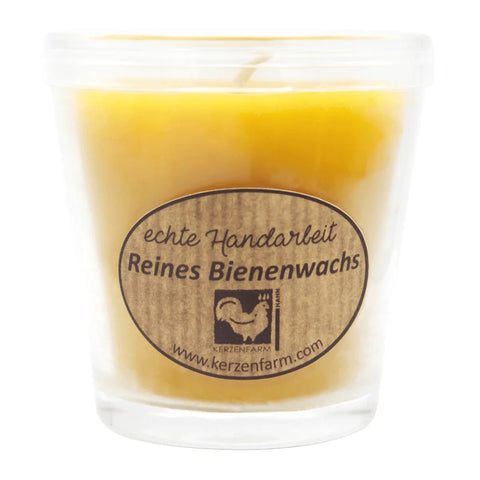 Bienenwachskerze im Glas, 100% reines Bienenwachs, KERZENFARM HAHN, H80 x Ø50/78 mm, 130 ml, Brenndauer ca. 13h - luterne.shop