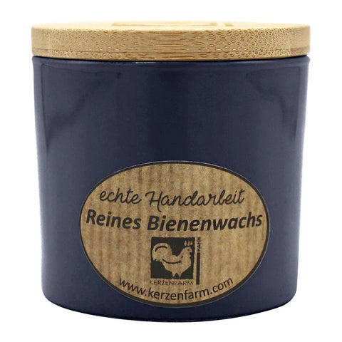 Bienenwachskerze im Glas, Dunkelblau, 100% reines Bienenwachs, KERZENFARM HAHN, 70/70 mm, Brenndauer ca. 17h - luterne.shop