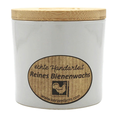 Bienenwachskerze im Glas, Elfenbein, 100% reines Bienenwachs, KERZENFARM HAHN, 70/70 mm, Brenndauer ca. 17h - luterne.shop