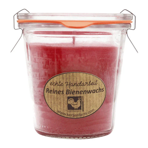 Bienenwachskerze im Weckglas, 100% reines Bienenwachs, Dunkelrot, KERZENFARM HAHN, 93/90 mm, 290 ml, Brenndauer ca. 36h - luterne.shop