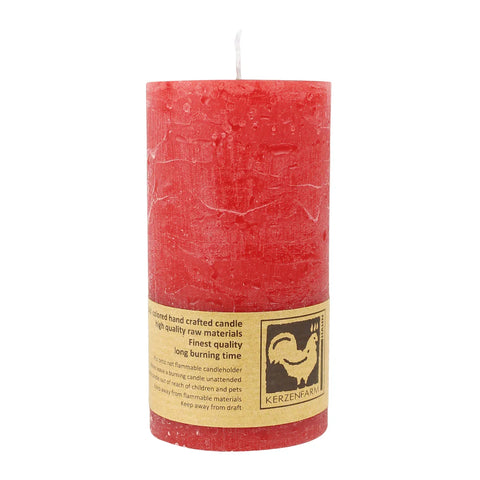 Stumpenkerze aus Paraffin, Rot, Country, 50/90 mm, KERZENFARM HAHN, Brenndauer ca. 29h - luterne.shop
