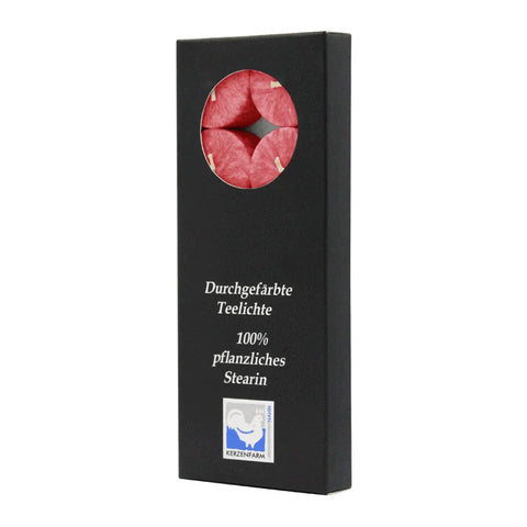 Teelichter aus Stearin, 18/38 mm, Rot, KERZENFARM HAHN, Brenndauer ca. 4h, 10 Stück pro Verpackung - luterne.shop