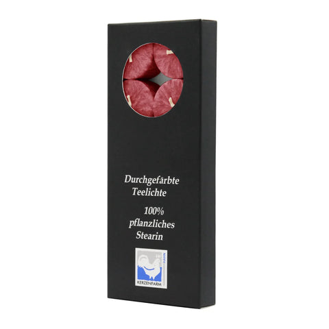 Teelichter aus Stearin, 18/38 mm, Dunkelrot, KERZENFARM HAHN, Brenndauer ca. 4h, 10 Stück pro Verpackung - luterne.shop