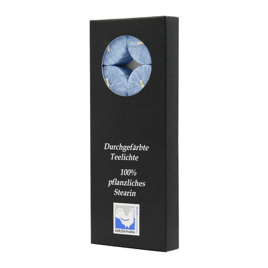 Stearin-Teelichte, 18/38 mm, Blau, KERZENFARM HAHN, Brenndauer ca. 4h, 10 Stück pro Verpackung