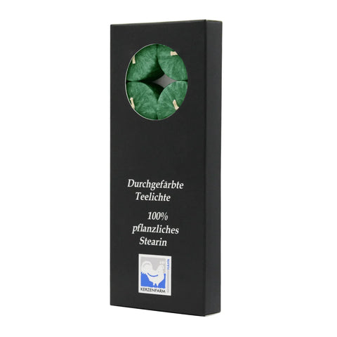 Teelichter aus Stearin, 18/38 mm, Dunkelgrün, KERZENFARM HAHN, Brenndauer ca. 4h, 10 Stück pro Verpackung - luterne.shop