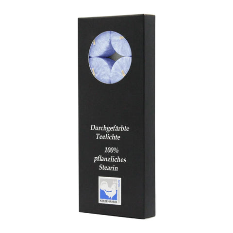 Teelichter aus Stearin, 18/38 mm, Taubenblau, KERZENFARM HAHN, Brenndauer ca. 4h, 10 Stück pro Verpackung - luterne.shop
