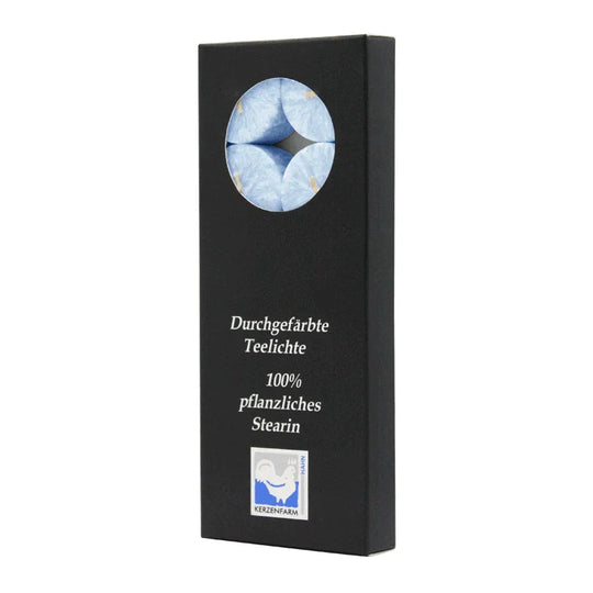 Stearin-Teelichte, 18/38 mm, Eisblau, KERZENFARM HAHN, Brenndauer ca. 4h, 10 Stück pro Verpackung