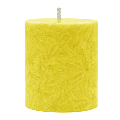 Stumpenkerze aus Stearin, Gelb, 64/75 mm, 100% pflanzlicher Wachs, KERZENFARM HAHN, Brenndauer ca. 19,5h - luterne.shop