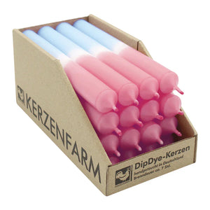 DIP DYE Stabkerzen Pastellaltrosa-Eisblau, 180/22 mm, KERZENFARM HAHN, Brenndauer 7h, 16 St.
