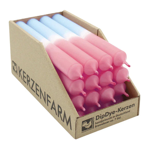 DIP DYE Stabkerzen Pastellaltrosa-Eisblau, 180/22 mm, KERZENFARM HAHN, 7h, 16 St.