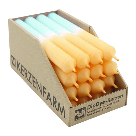 DIP DYE Stabkerzen Mandarin-Mint, 180/22 mm, KERZENFARM HAHN, 7h, 16 St.