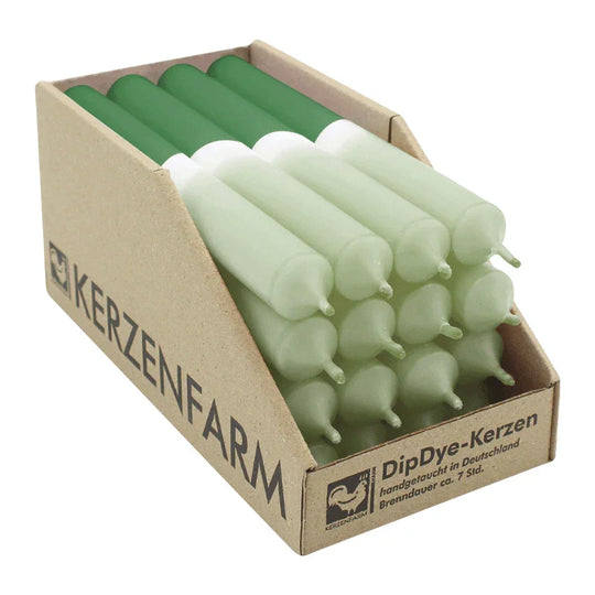 DIP DYE Stabkerzen Salbei-Pinie, 180/22 mm, KERZENFARM HAHN, Brenndauer 7h, 16 St.