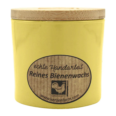 Bienenwachskerze im Glas, Gelb, 100% reines Bienenwachs, KERZENFARM HAHN, 70/70 mm, Brenndauer ca. 17h - luterne.shop