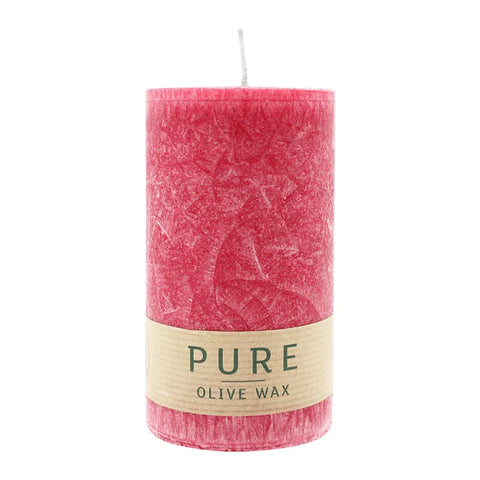 100% PURE, OLIVE WAX, vegane Stumpenkerze, Karminrot, WENZEL, 130/70 mm, Brenndauer ca. 59h - luterne.shop