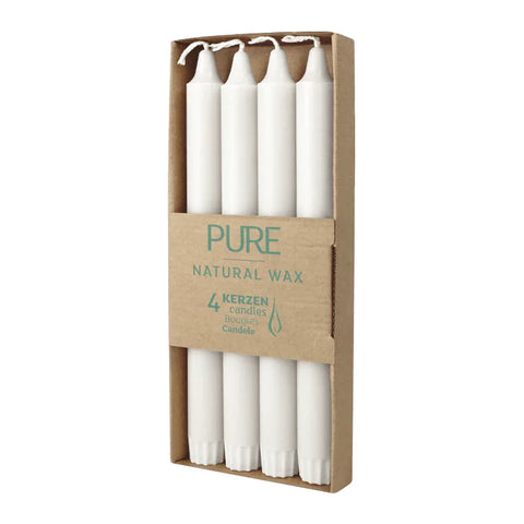 100% PURE, NATURAL WAX, Stabkerzen, Natural, WENZEL, 250/23 mm, Brenndauer ca. 10h, plastikfreie Verpackung, 4 Stück - luterne.shop