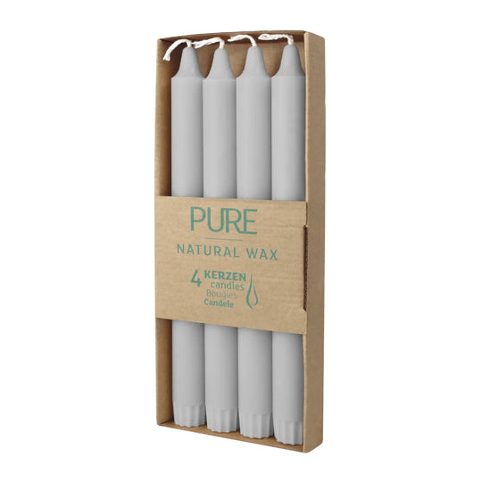 PURE NATURAL WAX Stabkerzen, Silbergrau, WENZEL, 250/23 mm, Brenndauer ca. 10h, plastikfrei, 4 Stück
