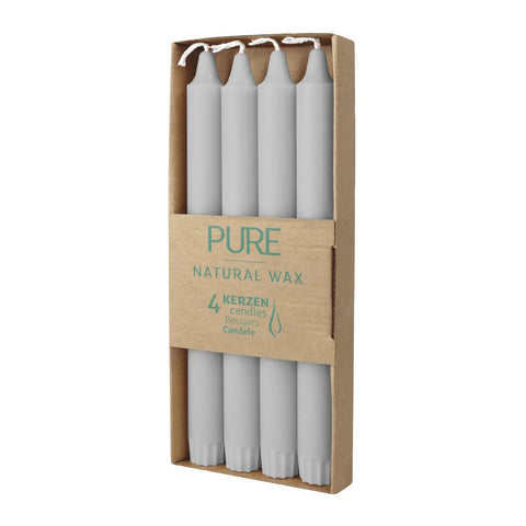 100% PURE, NATURAL WAX, Stabkerzen, Silbergrau, WENZEL, 250/23 mm, Brenndauer ca. 10h, plastikfreie Verpackung, 4 Stück - luterne.shop