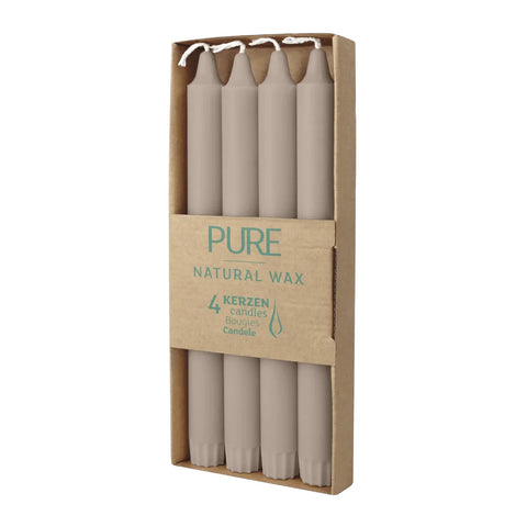 100% PURE, NATURAL WAX, Stabkerzen, Sand, WENZEL, 250/23 mm, Brenndauer ca. 10h, plastikfreie Verpackung, 4 Stück - luterne.shop